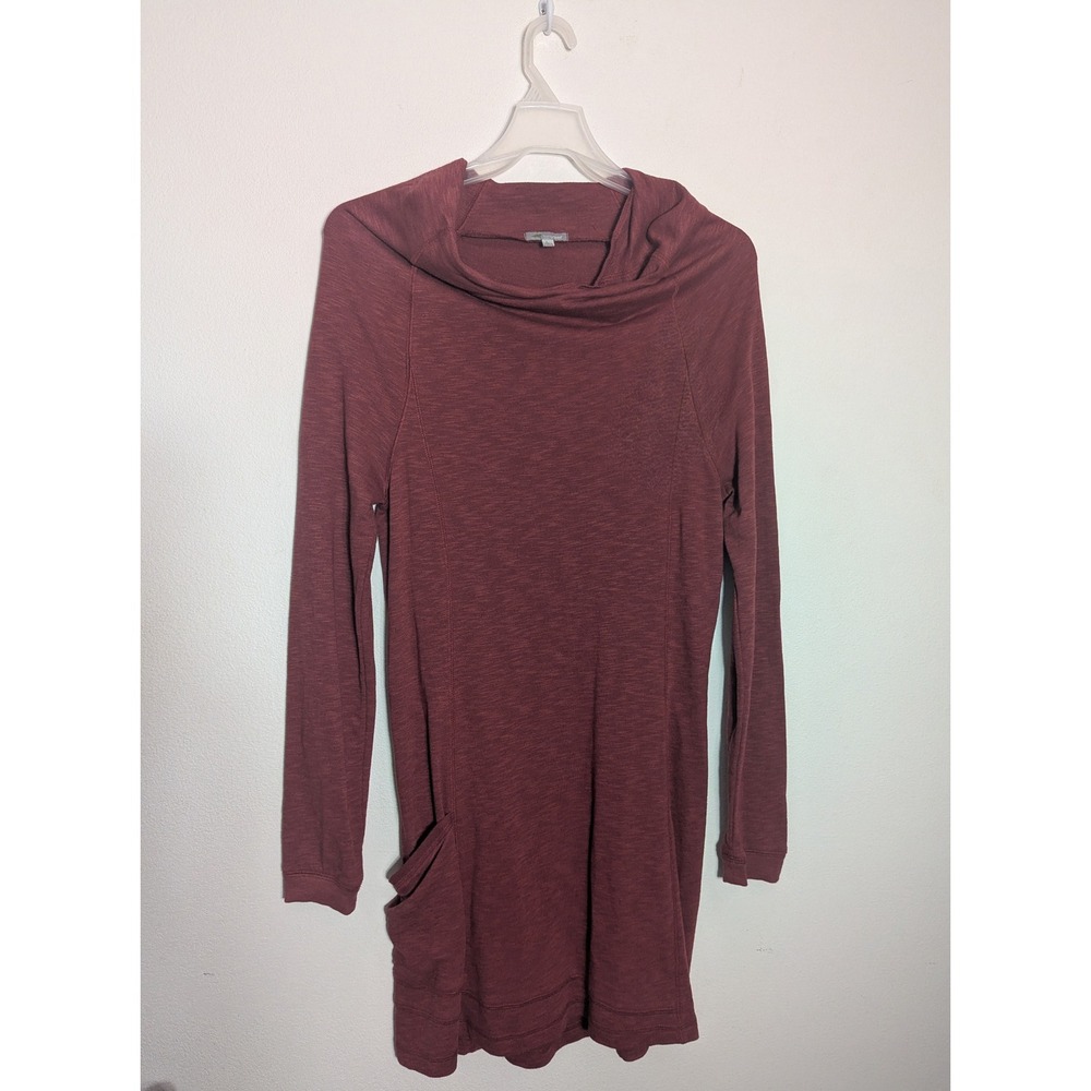 Horny Toad Women Burgundy Red Cowl Neck Tunic Dress Long Sleeve Pockets Size L
